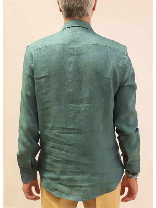 Camicia sartoriale in lino verde melange Mik Mak | CAMICIALINOCOLORATAVERDEBLU